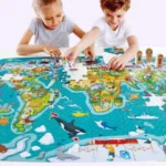 لعبة بازل خريطة العالم 2 في 1 مكونة من 100 قطعة مع 4 شخصيات